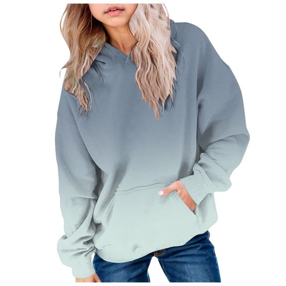 BOBOGOJP Cute Hoodies for Teen Girls Trendy Preppy Hooded Sweatshirts Oversized Long Sleeve Shirts Gradient Clothes for Girls Sky Blue for Size 3-4 Years