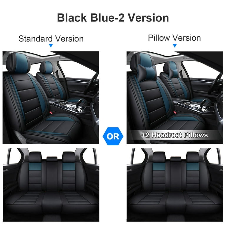Car Seat Covers Front Set Blue Black Faux Leather Seat Cushions