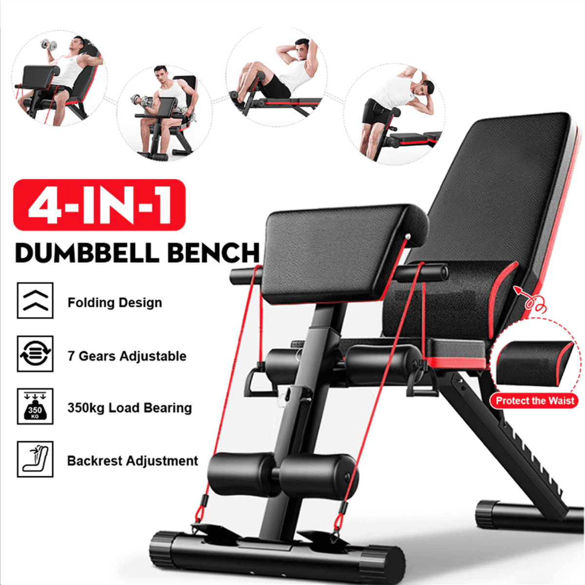 Utility Weight Benches for Full Body Workout Come with Exercise and Resistance Bands Set Exercise Training Bench Adjustable Sit-up/Push Up Bench Workout Flat/Incline/Decline Bench Press for Home Gym Weight Capacity NEWBUY 7 Levels Foldable Weight Bench