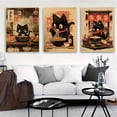 thumbnail image 4 of 3pcs Set Of Modern Japanese Black Cat Noodle Canvas Wall Art, Frameless Posters for Living Room Decor, 4 of 4