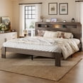 thumbnail image 4 of King-Size Solid Wood Bed, Double-Layer Headboard with Storage, LED Lighting, Built-in Charging Station, Under-Bed Storage, Silent Operation, No Box Spring Required ,Gray, 4 of 10