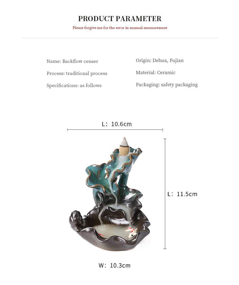 Creative Lotus Fish Backflow Incense Burner Smoke Waterfall Aromatherapy Furnace Holder for Yoga Room Office,Teahouse Decoration