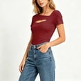 thumbnail image 2 of Posijego Going out Tops for Women Crewneck Short Sleeve Summer Slim Classic T-Shirts Trendy Casual Shirts for Women, 2 of 7