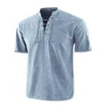 thumbnail image 1 of LUXUR Chemises pour Hommes Col Montant T-Shirt Manches Courtes Hauts Blouse Rétro Lacée Tee Bleu Clair 5TG, 1 of 2