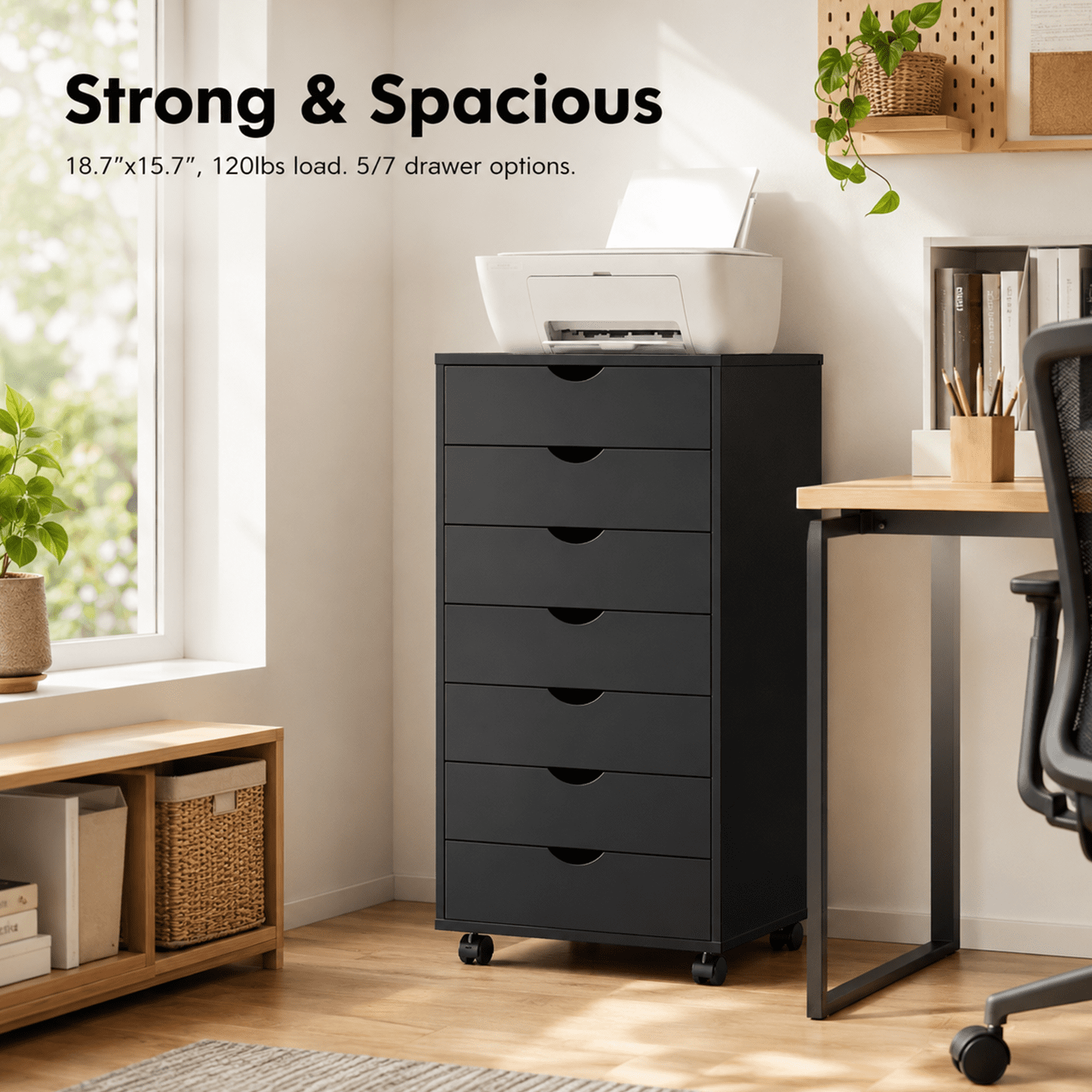 Alvantor 5/7-Drawer Storage Cabinet with Rolling Wheels, Lockable Casters, Spacious Drawers & Top Shelf for Office & Home