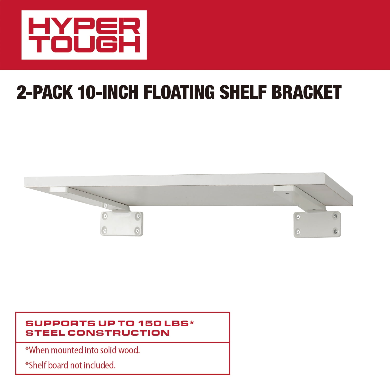 Hyper Tough 10' x 4" Floating Shelf Bracket, White, 2-Pack