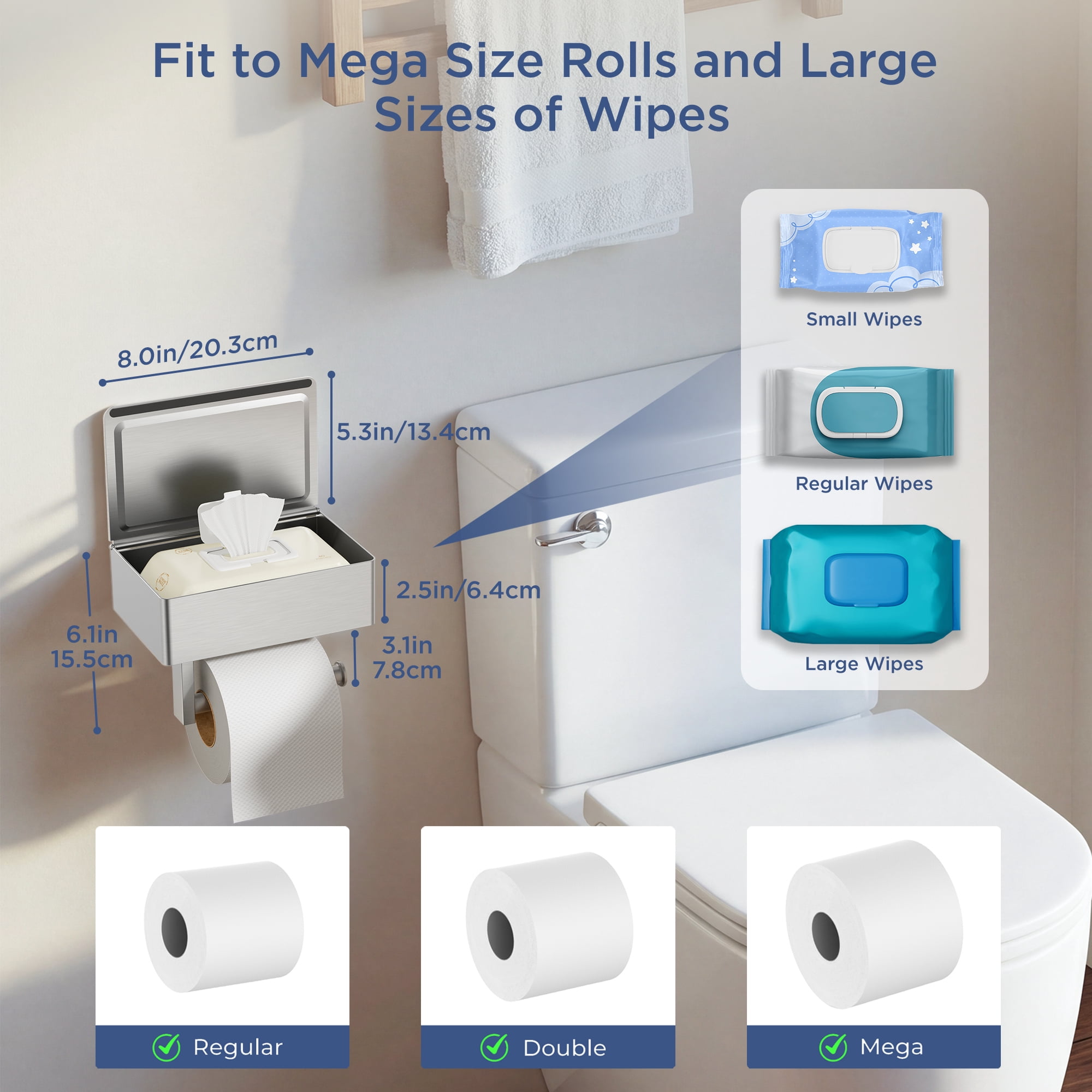 TVOFEK Brushed Nickel Wall Mount Toilet Paper Holder with Shelf, Stainless Steel Hidden Flushable Wipes Dispenser for Bathroom Sanitary Napkins, Tampons