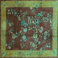thumbnail image 1 of Ahgly Company Machine Washable Indoor Square Oriental Turquoise Blue Asian Inspired Area Rugs, 7' Square, 1 of 4