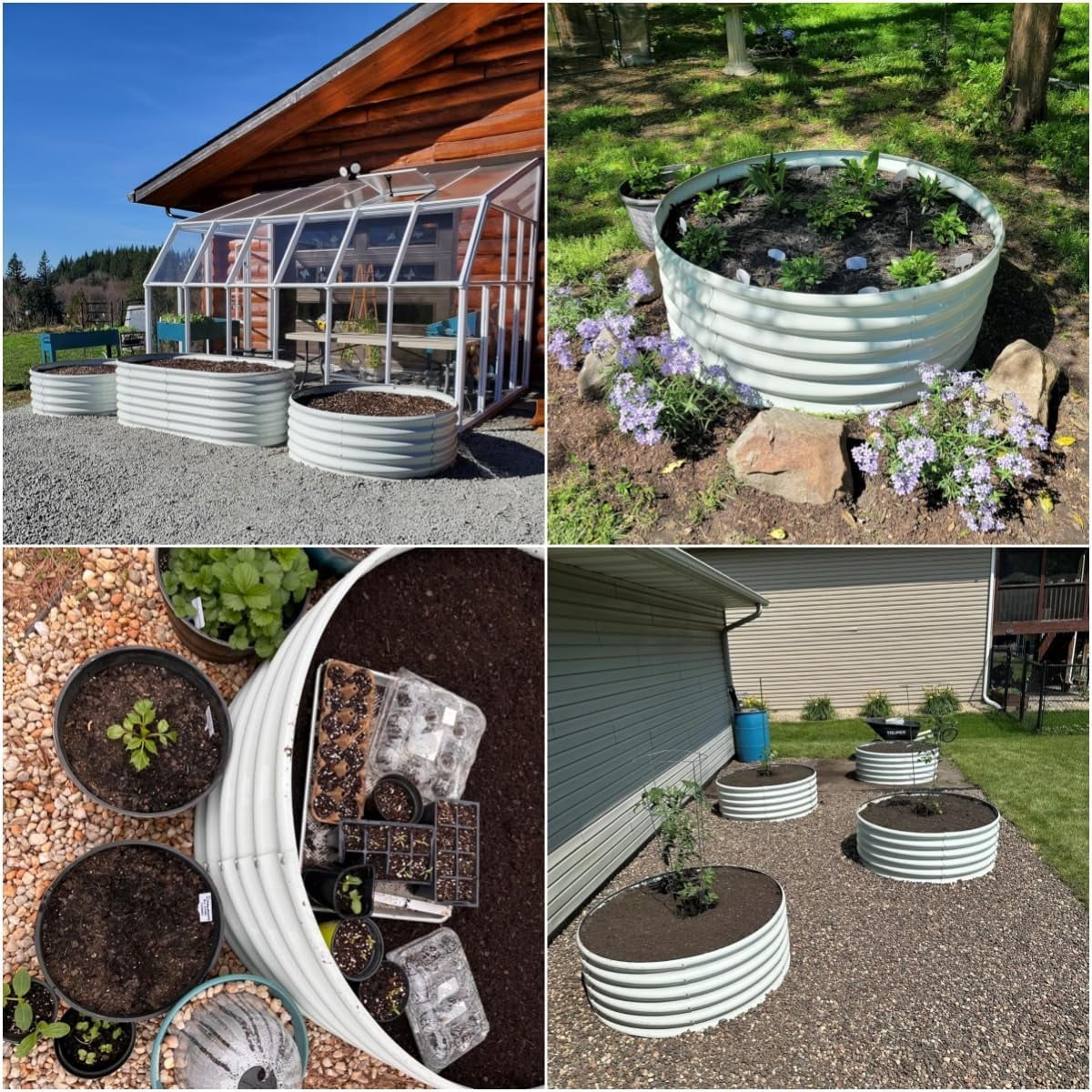 ANLEOLIFE 2-Pack 4ft x 18” Tall Galvanized Raised Garden Beds Outdoor, Round Metal Planter Box for Planting Vegetables Flowers Herb, Anti-Rust, Antique White