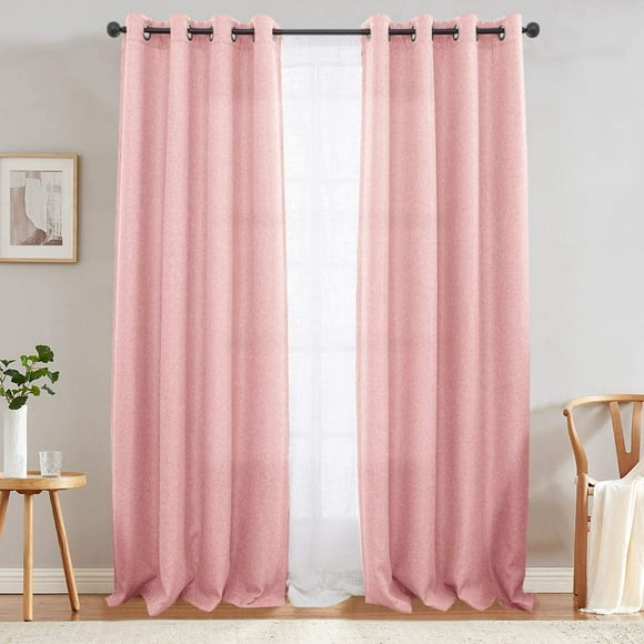 ZMLEVE Linen Look Curtains for Living Room Curtains Moderate Room Darkening Window Curtain Panels for Bedroom Single Panel 95 Length Pink