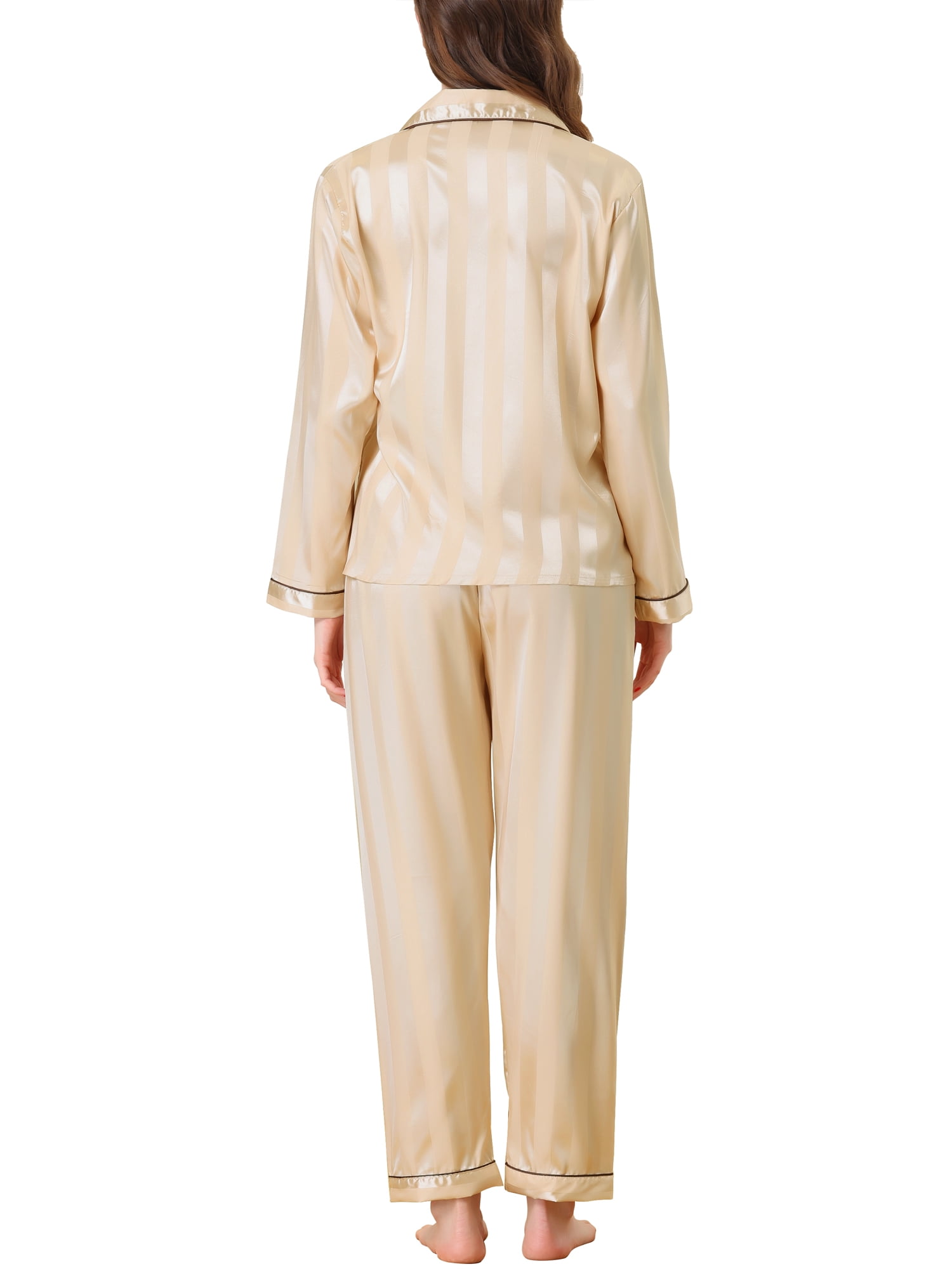 Unique Bargains Womens Nightwear with Pants Lounge Satin Button Down Pajama Sleepwear Sets