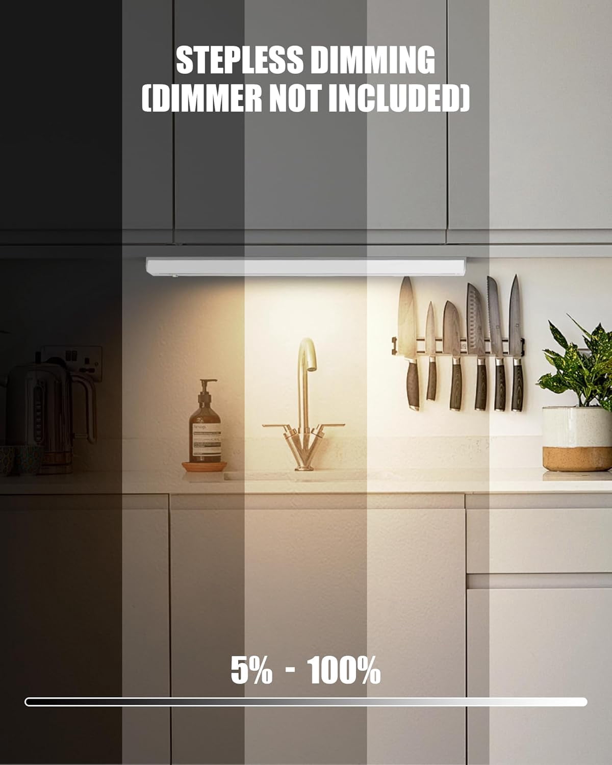 JJEAN-Hardwired Under Cabinet Lighting, 12 inch 3CCT with Triac Dimmable, 8W Linkable Under Counter Lights for Kitchen, CRI 97, 96 LED 700 Lumen Under Cabinet Lights with 2 Cord, Brown