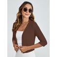 thumbnail image 5 of Chiclily Women's 3/4 Sleeve Cropped Cardigans Sweaters Coffee XL Lightweight Open Front Shrugs for Women, 5 of 7