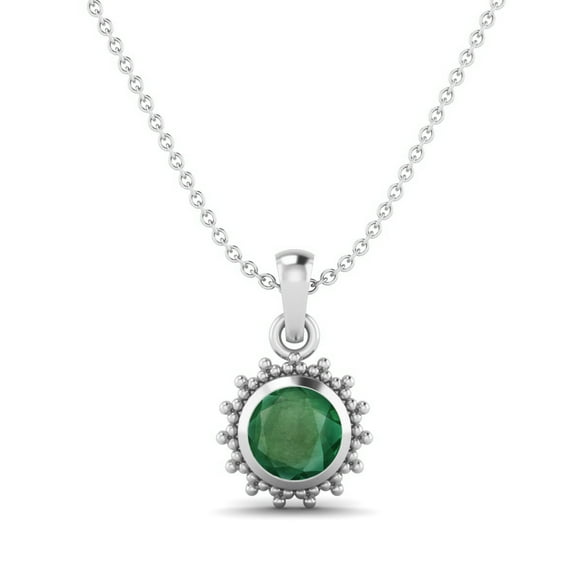 Halo Pendant Necklace 925 Sterling Silver 6 mm Round Emerald Women Chain Necklace