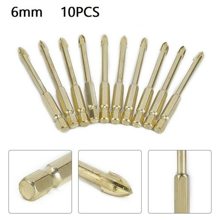 

10Pcs 6mm Titanium Ceramic Tile Marble Glass Drill Bits Spear Head Hex Shank