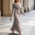 thumbnail image 5 of BAVIRRA Women Cowl Draped Neck Mermaid Maxi Dress, Long Sleeve Fitted Waist Flowy Chiffon Formal Gown, Modest Elegant Outfit for Prom Wedding Guest Bridesmaid Cocktail Party, 5 of 5