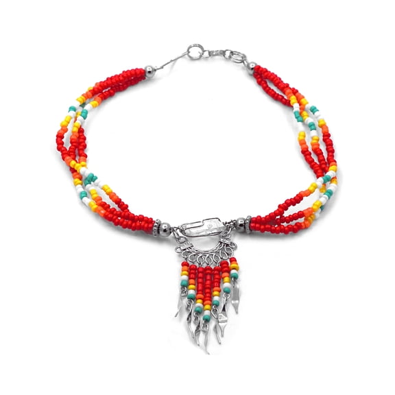 Native Inspired Wire Wrapped Clear Quartz Crystal Seed Beaded Dangle Multi Strand Anklet - Womens Fashion Handmade Jewelry Boho Accessories