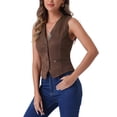 thumbnail image 4 of CHALECO SIN MANGAS DE SUEDE FALSO V DE MUJER INSPIRAR CHIC CON BOTONES VINTAGE CASUAL COLOR MARRÓN TAMAÑO XS, 4 of 5