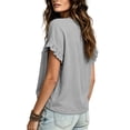 thumbnail image 6 of DeHolifer Women's Tops Cotton Linen V-Neck Ruffle Sleeve Solid Color Casual Lightweight Tee T-Shirts Gray 2XL, 6 of 7