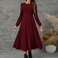 thumbnail image 2 of CharmCyan Women’s Long Sleeve Pleated Maxi Dress with Crew Neck Solid Ribbed Knit Fabric Elegant A Line Casual Style Comfortable Fit Wine S, 2 of 9
