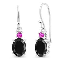 Gem Stone King 10K White Gold Black Sapphire and Pink Sapphire Dangle Earrings for Women (3.48 Cttw, Gemstone Birthstone, Oval 8x6mm)