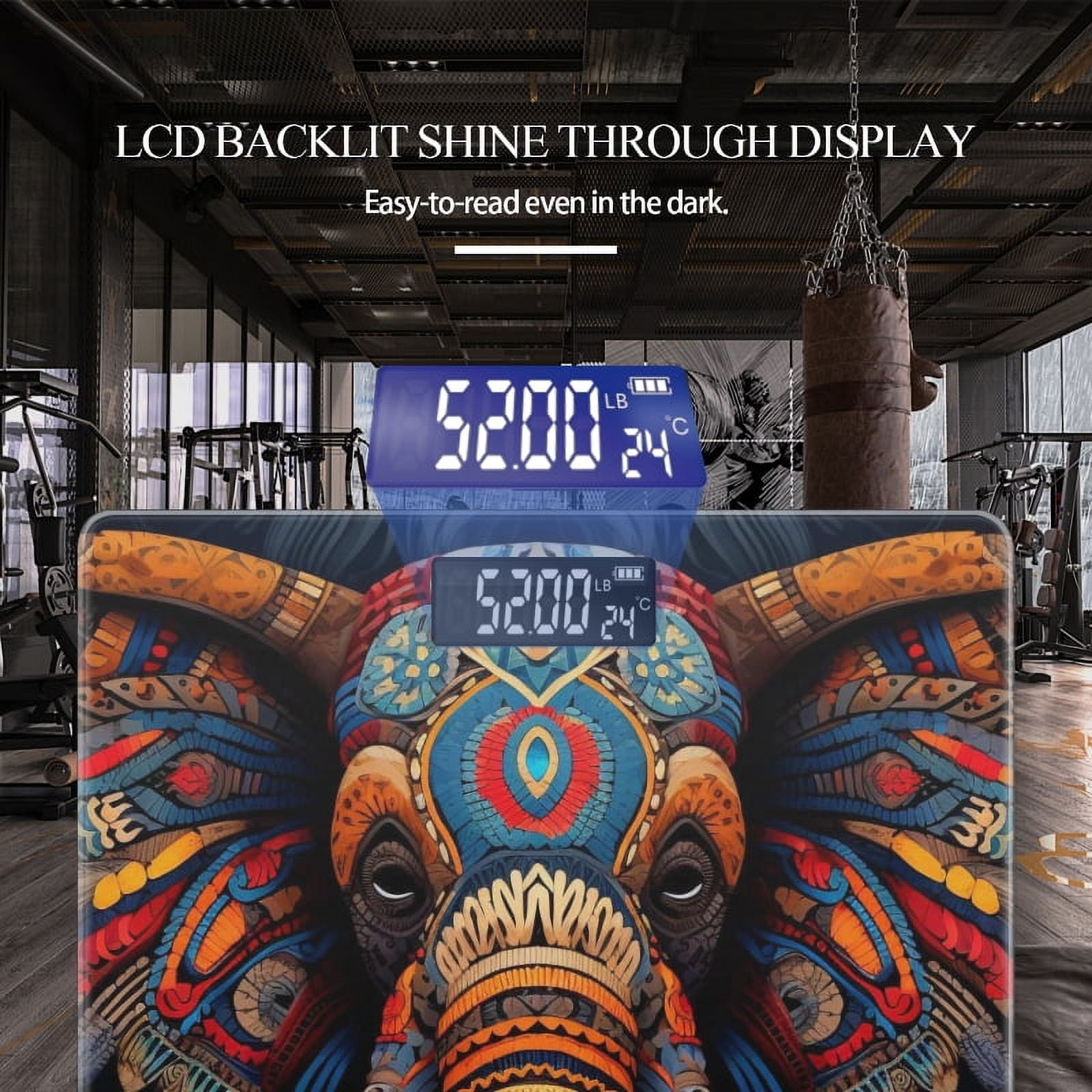 High Precision Body Weight Scale Smart Bathroom Scales with Large LCD Display(400lbs),Decorative for Bedroom-Symmetrical Colorful Elephant With Wings