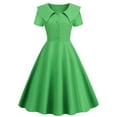 thumbnail image 2 of B91xZ Womens Spring Summer Dresses V Neck Puff Short Sleeve Elastic Waist Ruffle Tiered A-Line Mini Dresses,Green XL, 2 of 5