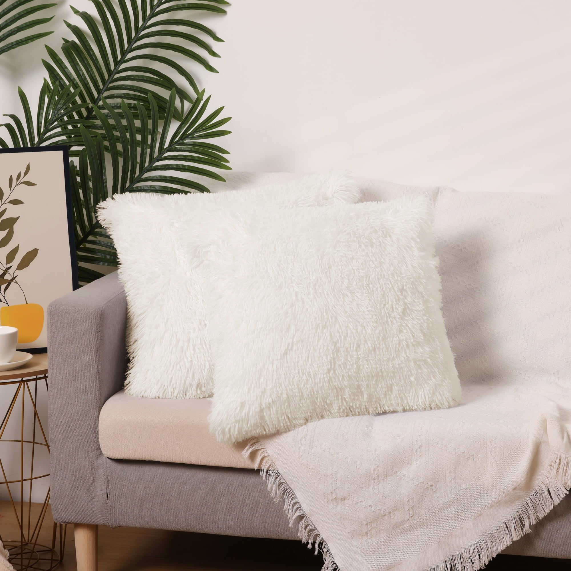 Unique Bargains Soft Modern Home Decor Plush Decorative Throw Pillow Covers (2 Count) Beige 16" x 16"