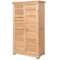 Gymax Outdoor 63'' Tall Wooden Garden Storage Shed Fir Wood Shutter Design Lockers