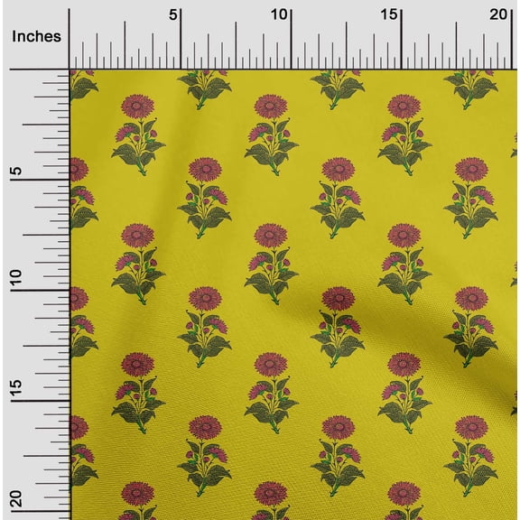 oneOone Georgette Viscose Medium Yellow Fabric Floral Block Sewing Fabric By The Yard Printed Diy Cloth Sewing Supplies 42 Inches Wide