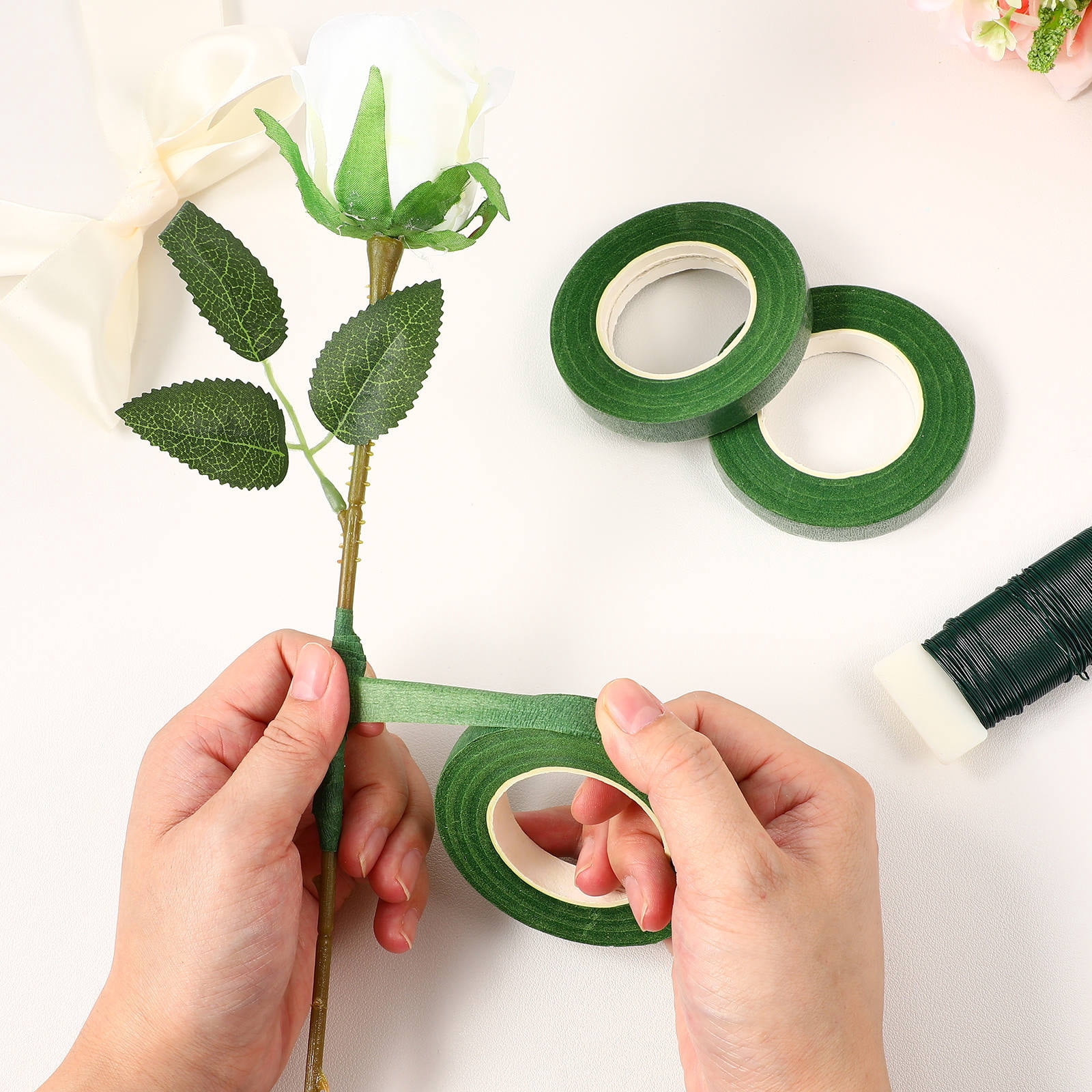 RENACLIPY Florist Wire Stems Set with Flexible Floral Tape for Garland Making and Bouquet Crafting Supplies