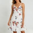 thumbnail image 2 of Women's Spaghetti Strap Summer Floral Vacation Dress, Boho V Neck Sleeveless Swing Wedding Guest Beach Dresses, 2 of 7