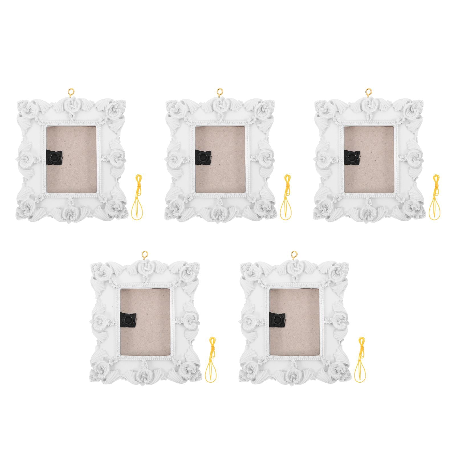 Masteelf 5pcs Christmas Photo Ornaments Embossed Hanging Picture Frame Ornaments Resin Picture Insert Frame for DIY Crafts Christmas Trees Decoration White
