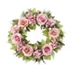 thumbnail image 1 of Corona de primavera para puerta de entrada, corona de flores artificiales, hojas verdes para inauguración de la casa. Rosa, 1 of 9