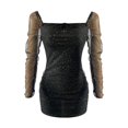 thumbnail image 6 of gcong Women's Sequin Dresses Square Neck Ruched Mini Bodycon Dress Mesh Sparkly Long Sleeve Club Short Dress Wedding Guest Dresses for Women Black, 6 of 7