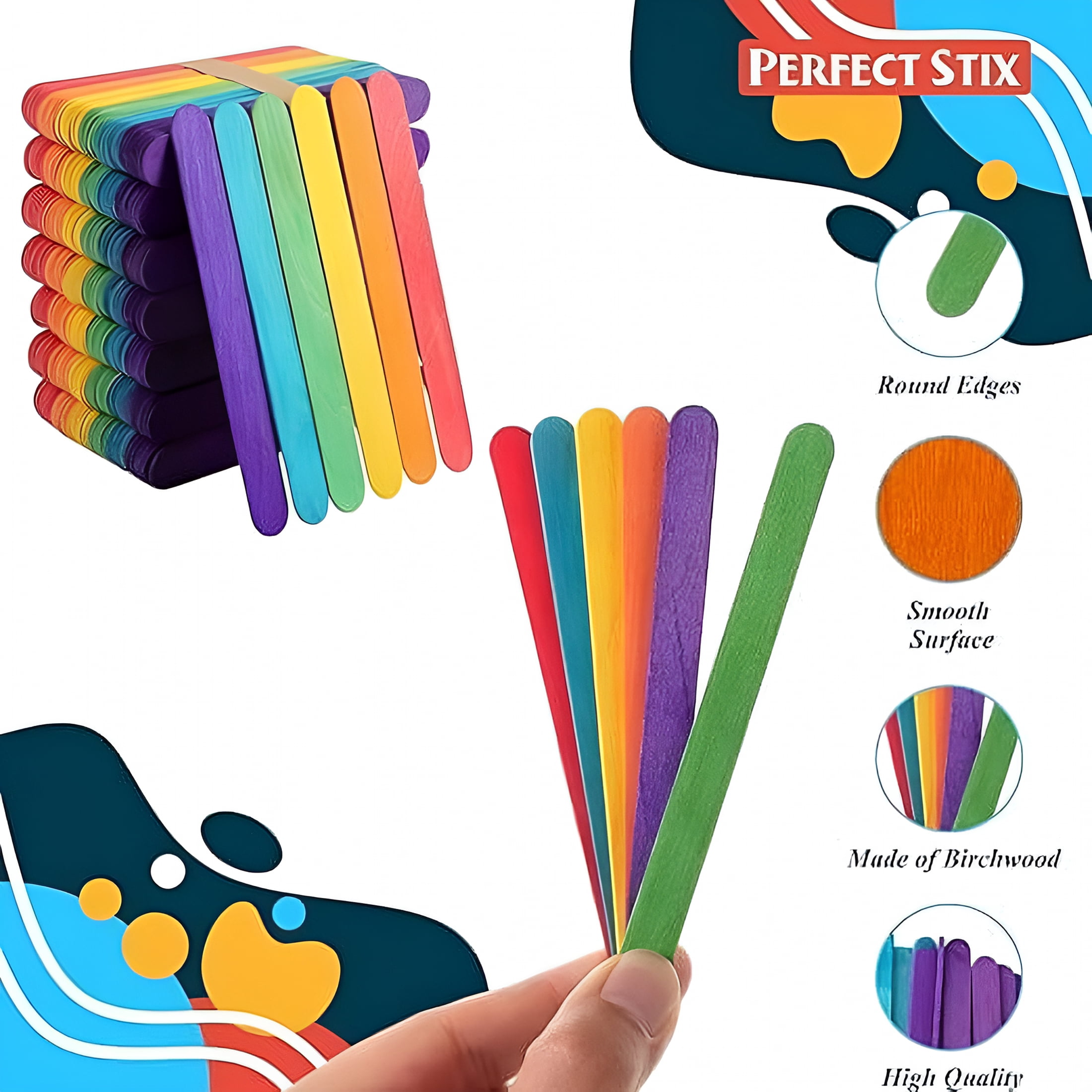 TUWAFE 2026 New 4.5" Colored Craft Sticks/Popsicle/Crafting 3/8" for Crafts,Diy,School Projects-Package of 1,000Ct-Popsicle Sticks for Crafts