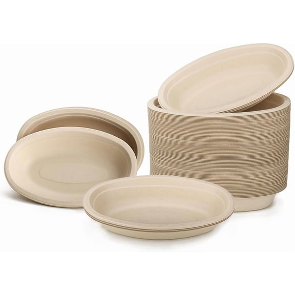 28 OZ 50 Count Paper Bowls, Oval Paper Bowls, Soup Bowl, Meal Prep Containers, Microwave Safe, Compostable, Large Disposable Bowls for Nacho, Burrito, Salad, Baked Potato, Chips and Cheese