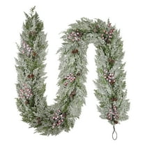 Puleo International 9' x 10" Artificial Flocked Garland Adorned with Pinecones and Red Berries