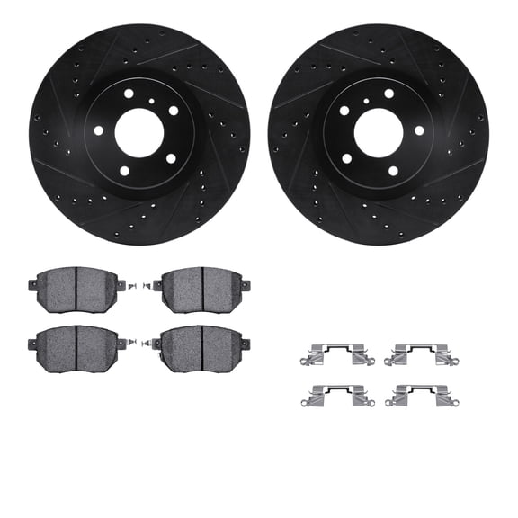 Dynamic Friction Company Front Brake Rotors-Drilled and Slotted-Black with 5000 Advanced Brake Pads includes Hardware 8512-67105