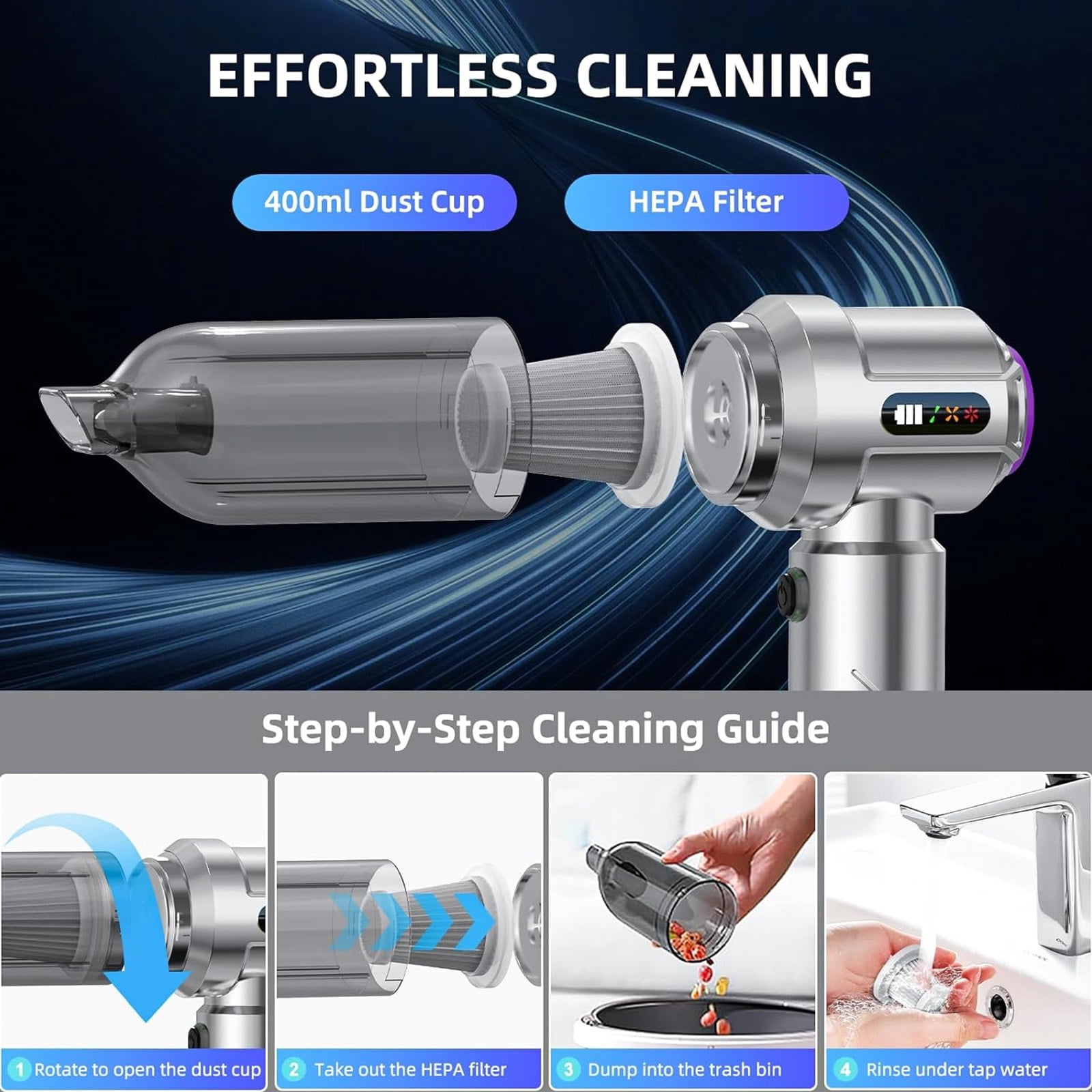 COOLHOOD High Suction 18000Pa Vehicle Vacuums Cleaner With Fast Charging USB C Emptying For Home Auto Interior
