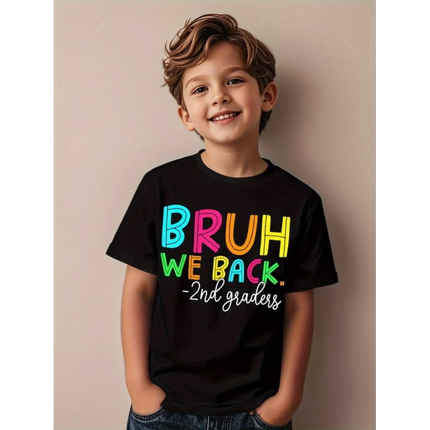 Kids "Bruh We Back - 2nd Grade" T-Shirt - School Reboot, Regular Casual & Back-to-School Tee for Boys & Girls, Street , Soft Fabric, Printed Top, Elementary School