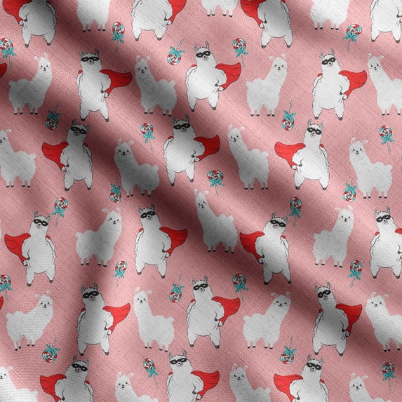 Soimoi Llama Alpaca Print,Cotton Cambric, Quilting Fabric Sold by The Yard 42 Inch Wide, Medium Weight Cotton Fabric, SewingSupplies,Light Pink & White
