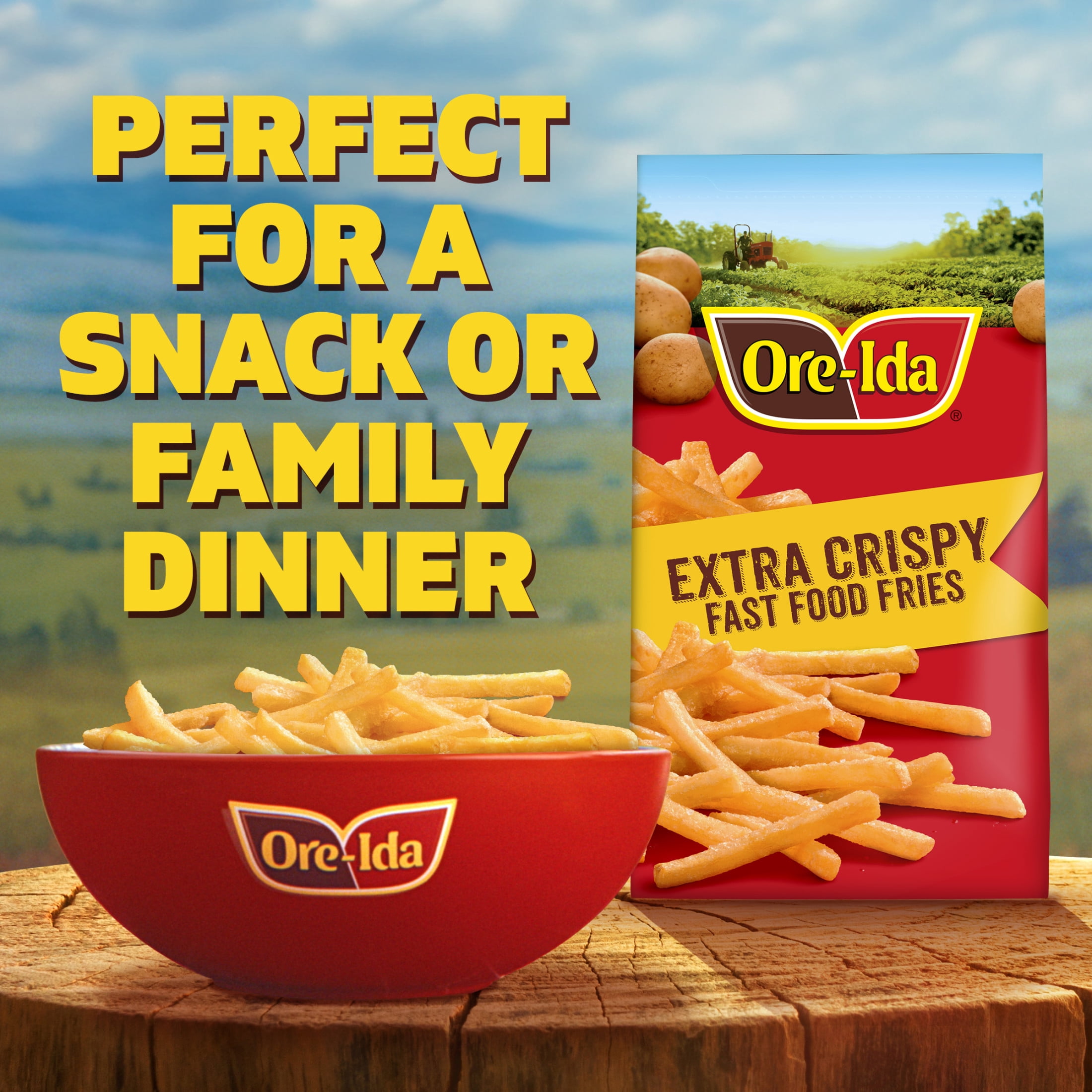 Ore-Ida Extra Crispy Fast Food Fries French Fried Frozen Potatoes, 1 Bag, for Easy Snacks and Dinner Sides, Gluten-Free, 26 oz