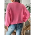 thumbnail image 5 of Womens Cardigan Sweaters Trendy Open Front Long Lantern Sleeve Chunky Knit Sweater Rose Red L, 5 of 9