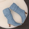thumbnail image 4 of Women's Denim Slouchy Knee High Boots Winter Pointed Toe Kitten Heel Mid Calf Boots Fashion Leather Wide Calf Boots White Size 6, 4 of 5