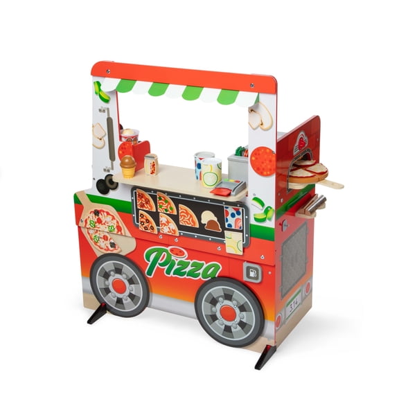 Melissa & Doug Wooden Pizza Food Truck Activity Center with Play Food, for Boys and Girls 3 