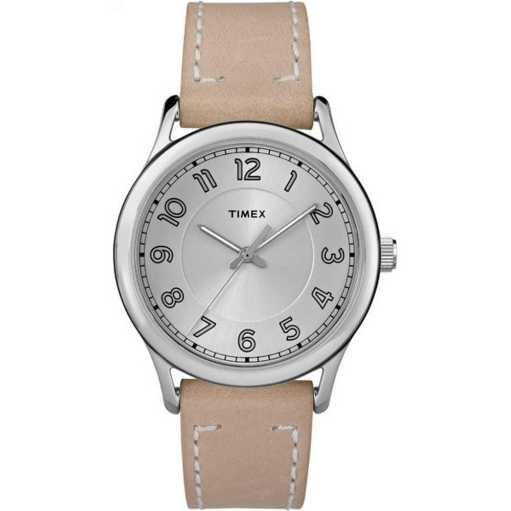 Timex Women's New England SilverTone Dial Watch, Sand Leather Strap