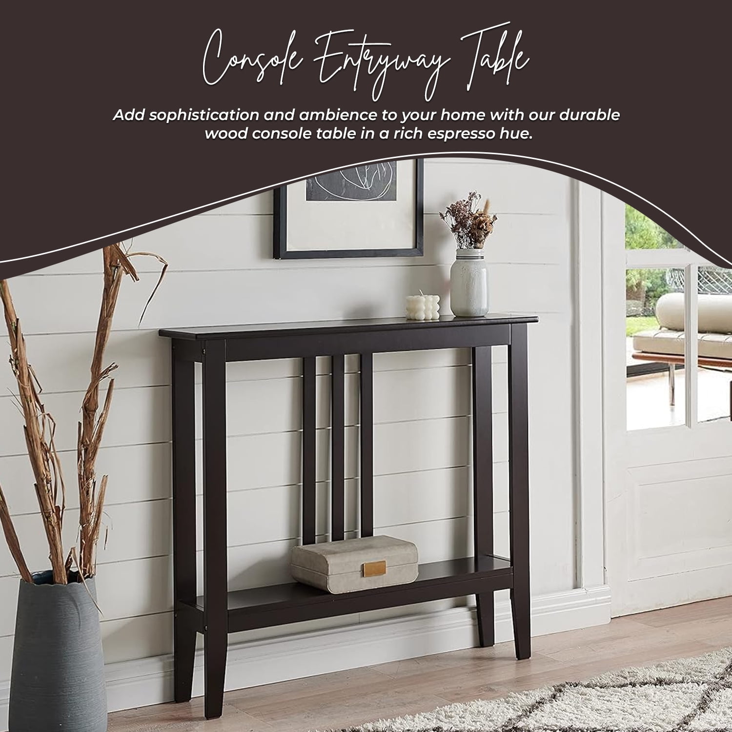 Kings Brand Furniture Console Table with Lower Shelf for Entryway, Hallway, Living Room (Espresso)