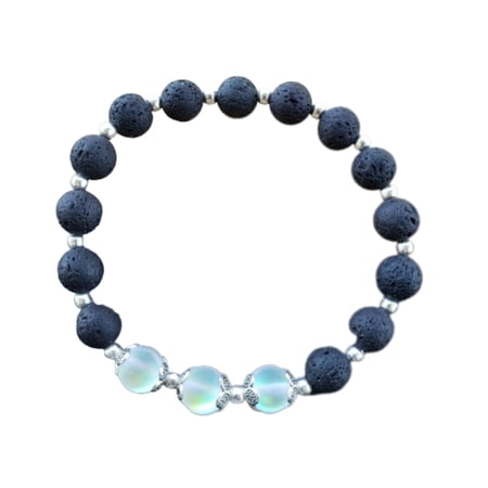 Besheek Lava Stone and Mermaid Glass Stretch Bracelet
