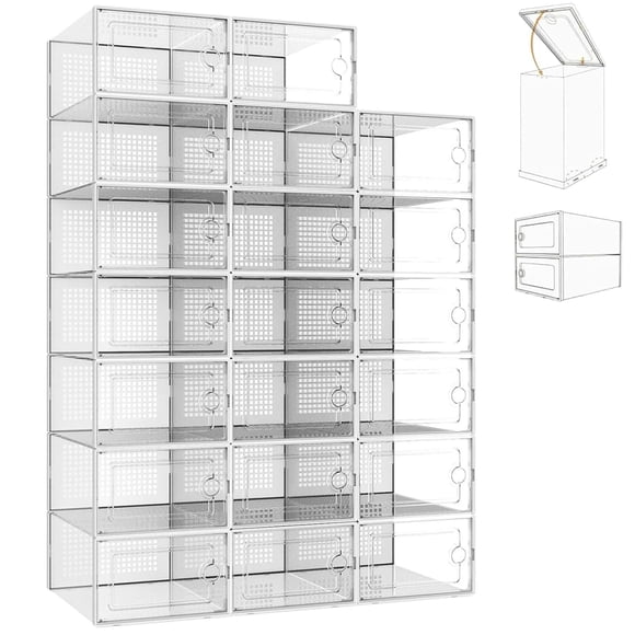15Pcs Cajas de Zapatos Apilable Transparentes y Plegable - Juego de Organizadores de Zapatos con Puerta de Succión, Zapateras Apilables Multifuncional a Prueba de Polvo para Hogar (Negro 34*26*18 cm)